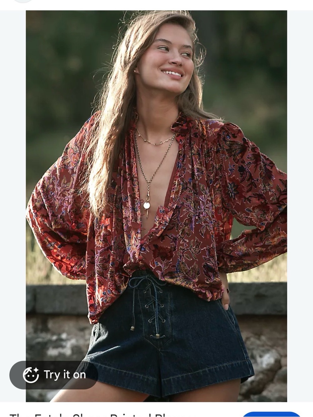 Anthropologie Burnt Orange Floral V-Neck Blouse